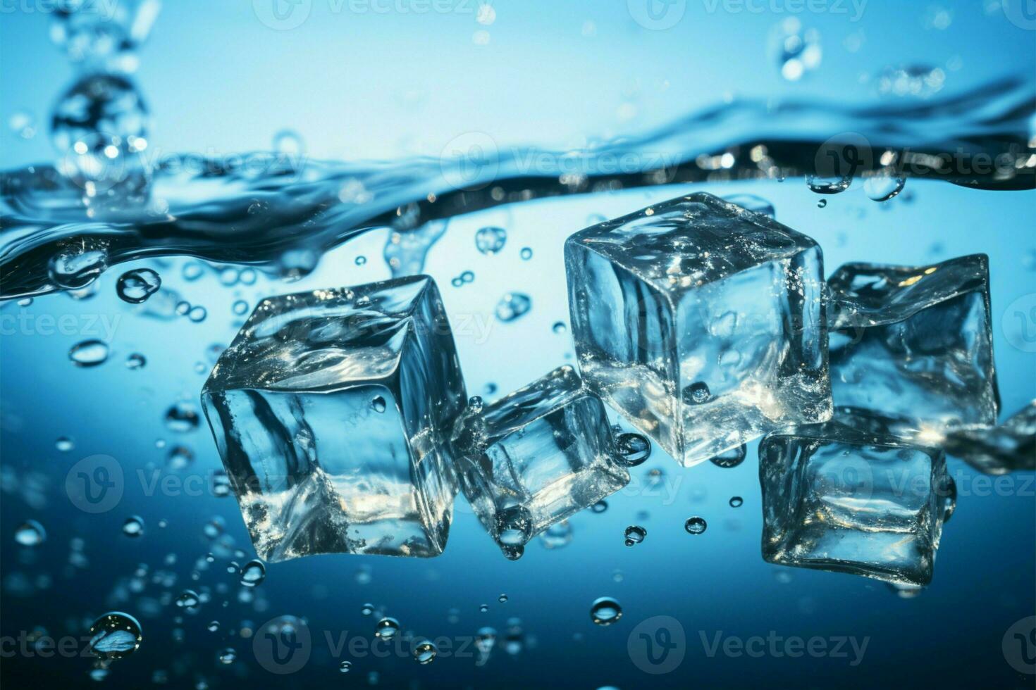 Mesmerizing blue water hosts abstract ice cube symphony AI Generated photo