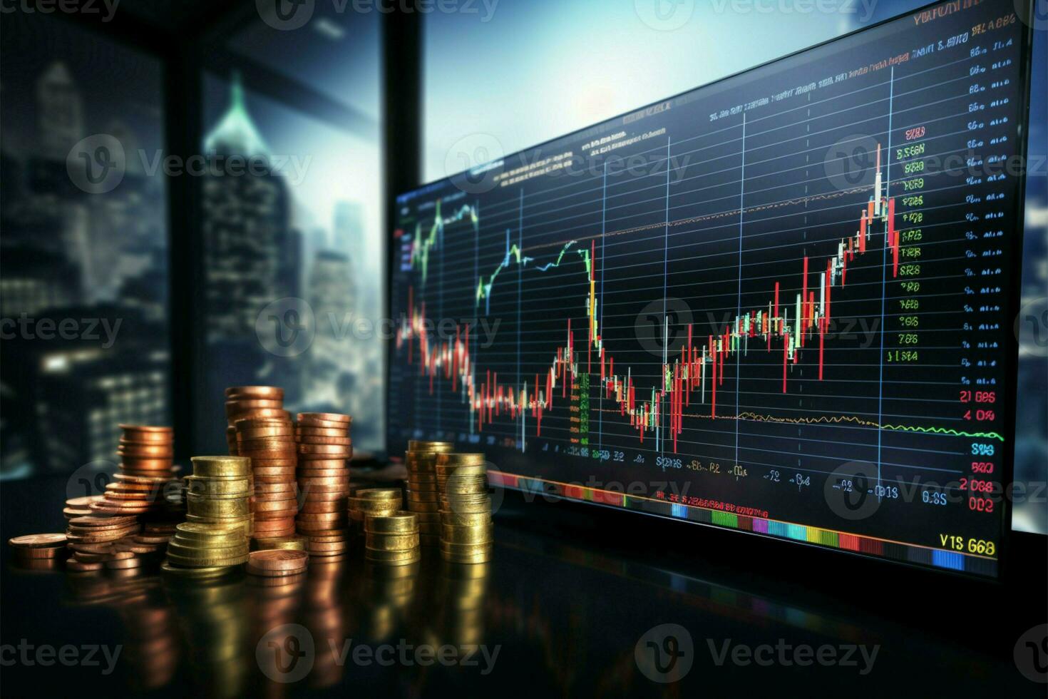 Monitor screen showing real time currency exchange rates in the stock market AI Generated photo