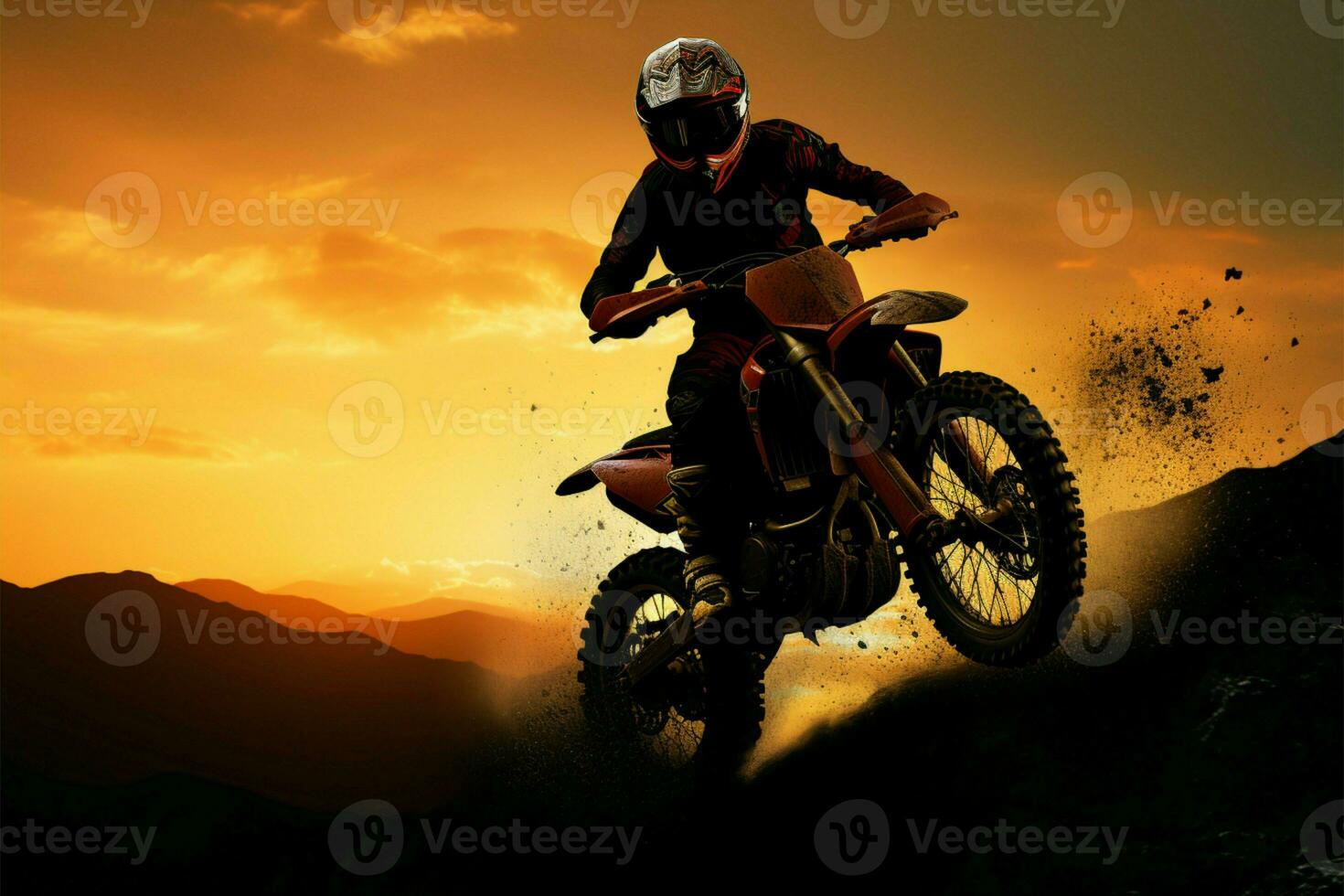 Motocross motorcycles silhouette defies gravity, epitomizing adventure and action AI Generated photo