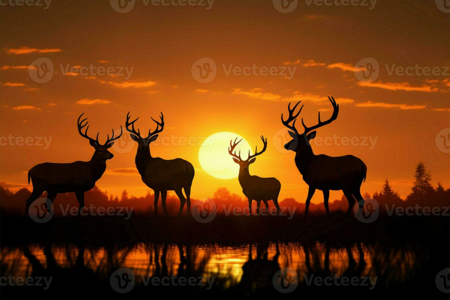 Natures symphony Deer silhouettes in a radiant meadow, wildlife celebrated AI Generated photo