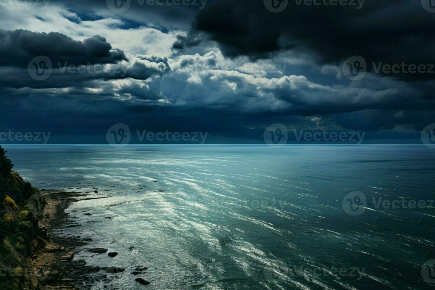 Overcast day by the sea, creating a serene, moody atmosphere AI Generated photo
