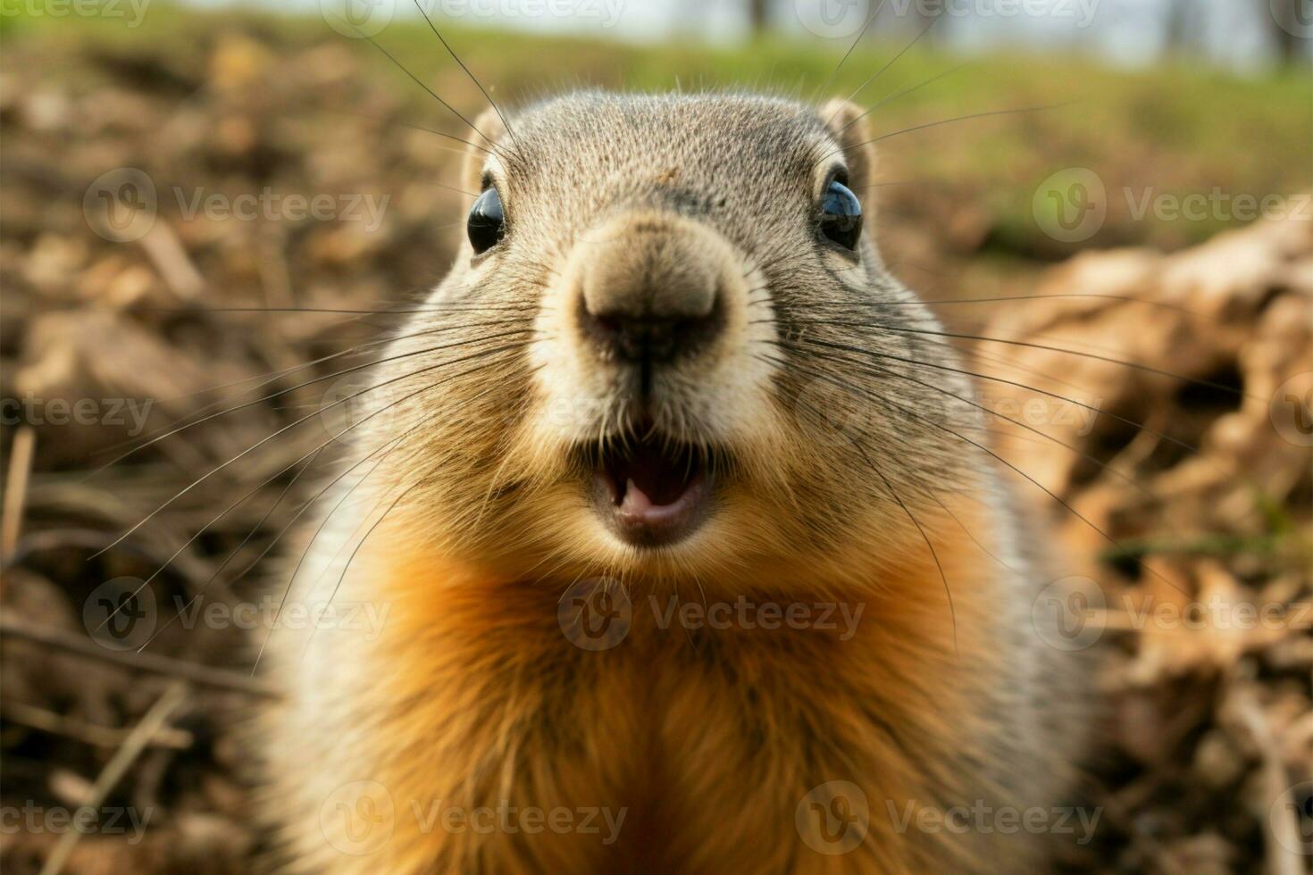 Portrait of a groundhog on Marmot Day, predicting seasonal changes AI Generated photo