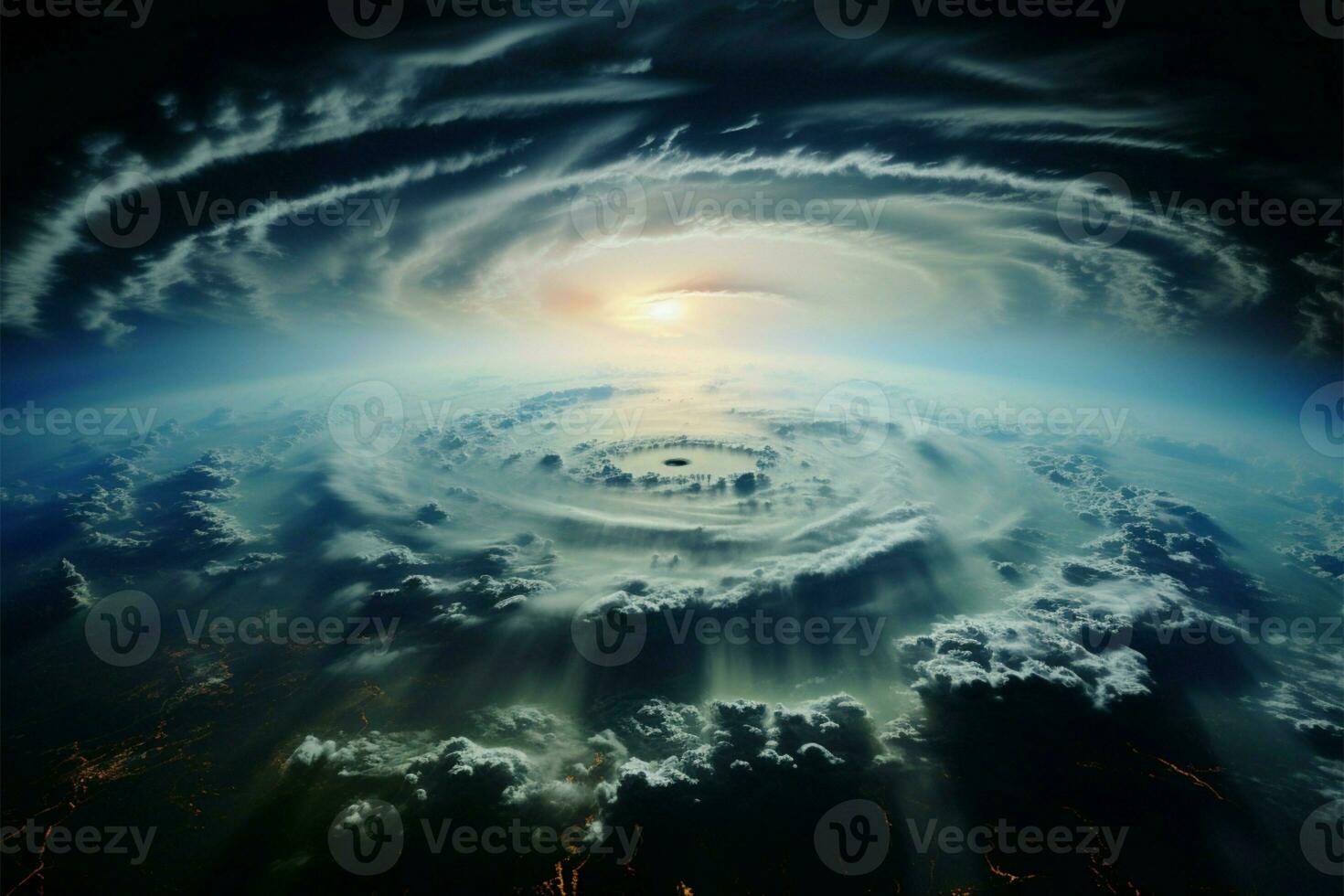 Aerial spectacle Tornado swirls in mesmerizing cosmic expanse, Earth below AI Generated photo