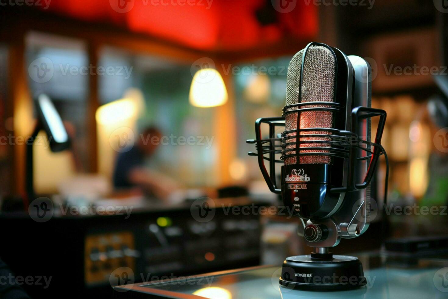 radio estaciones voz micrófono para entregando noticias, música, y más ai generado foto