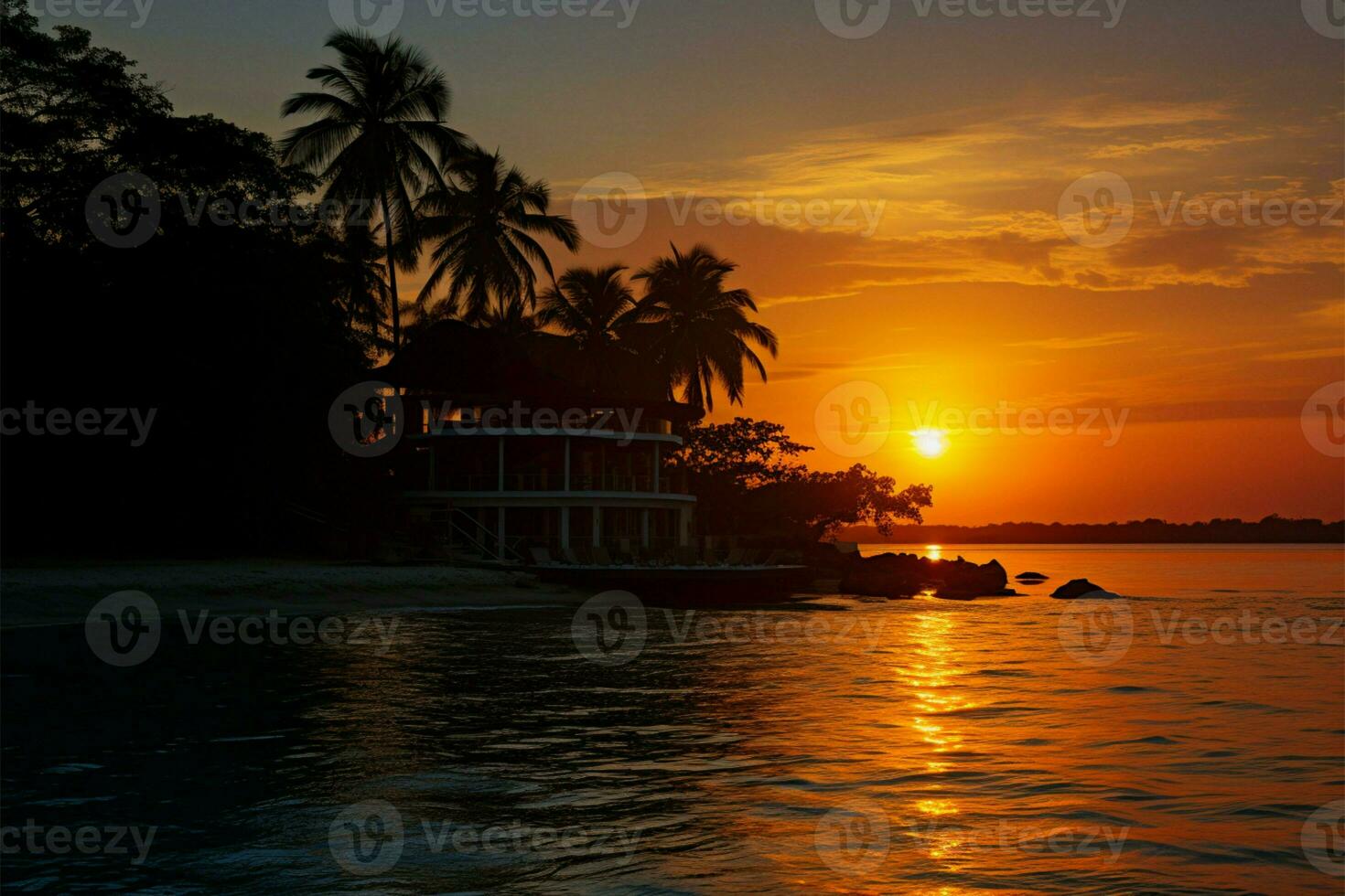 Rasdhoo frames the breathtaking sunset view of Kuramathi Maldives island AI Generated photo