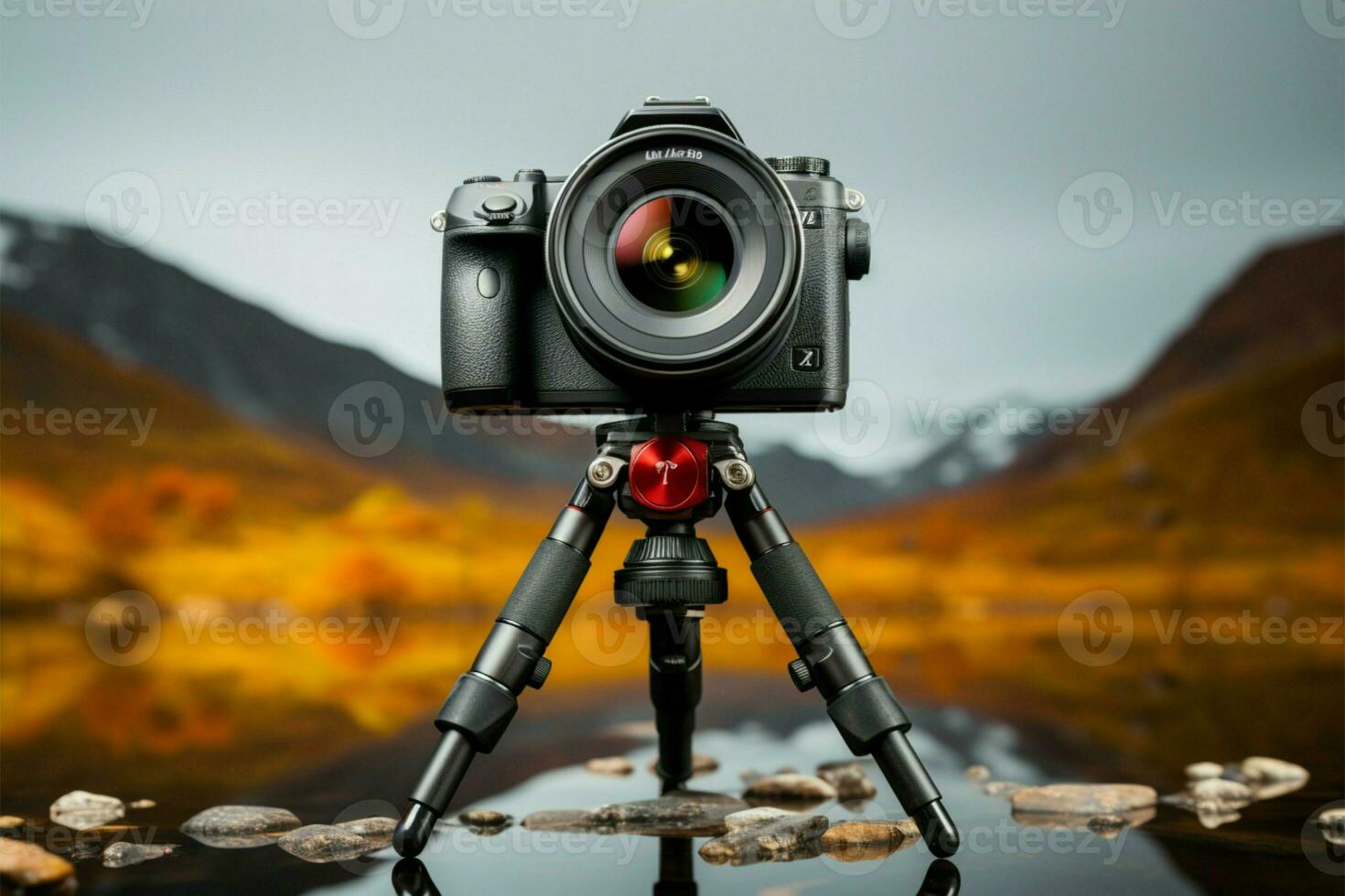 grabar videos y fotos para tu Blog con un trípode montado cámara ai generado