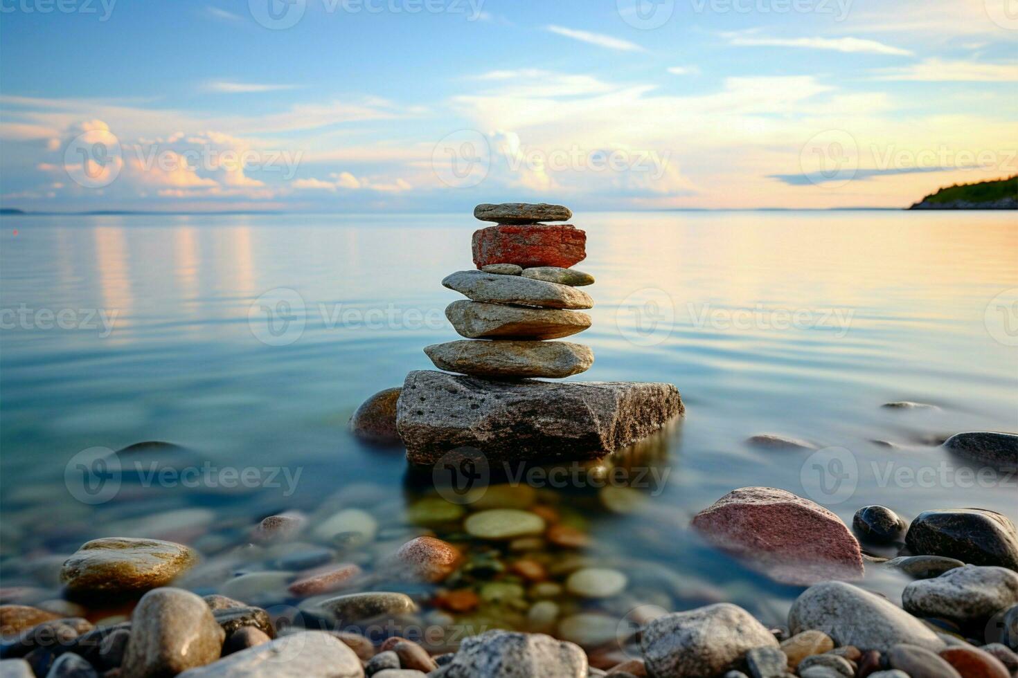 rock apilado como un calmante y toma de tierra natural terapia método ai generado foto