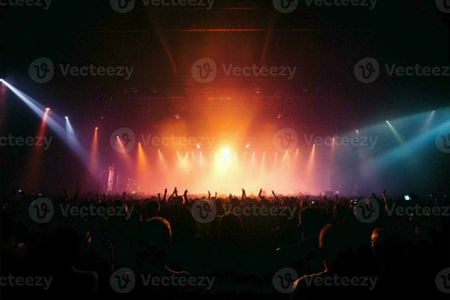 Stages glowing backdrop with a crowd in captivating silhouette AI Generated photo