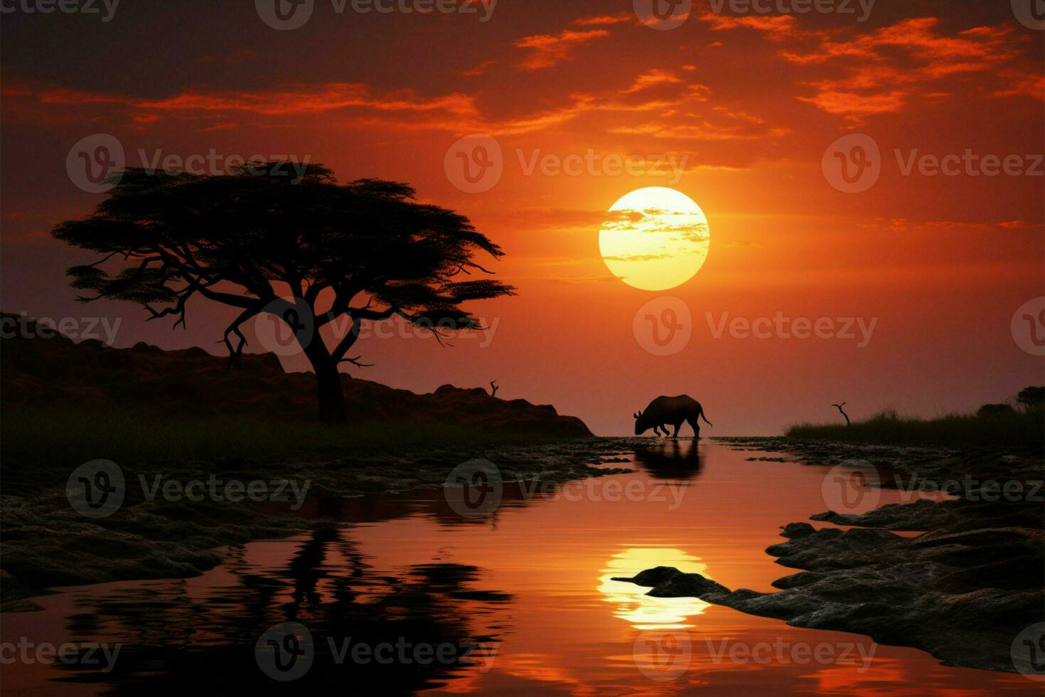 puesta de sol terminado África, naturalezas obra maestra, Encendiendo el continentes vastedad ai generado foto