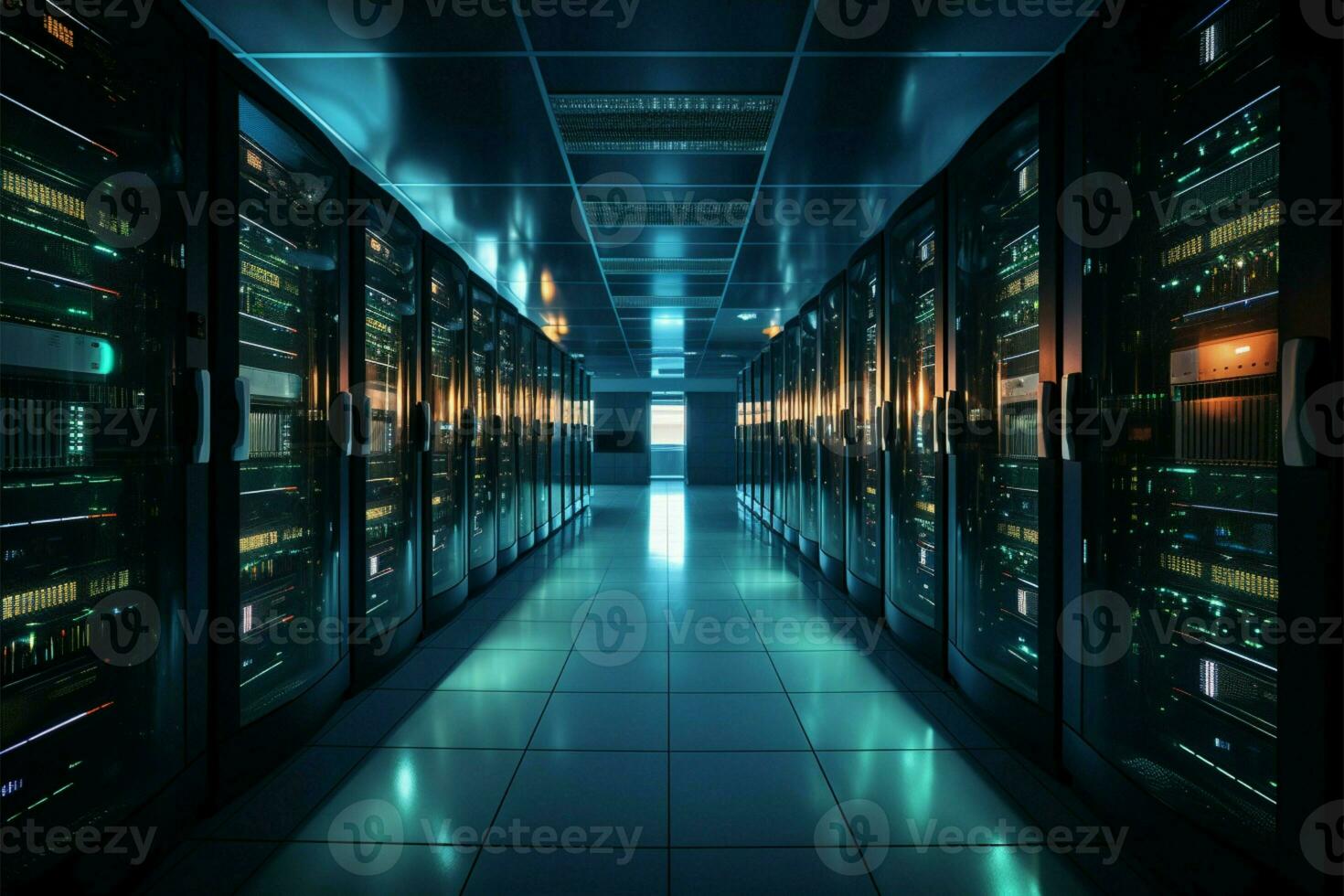 Tech hub A glimpse inside the data centers server room AI Generated photo