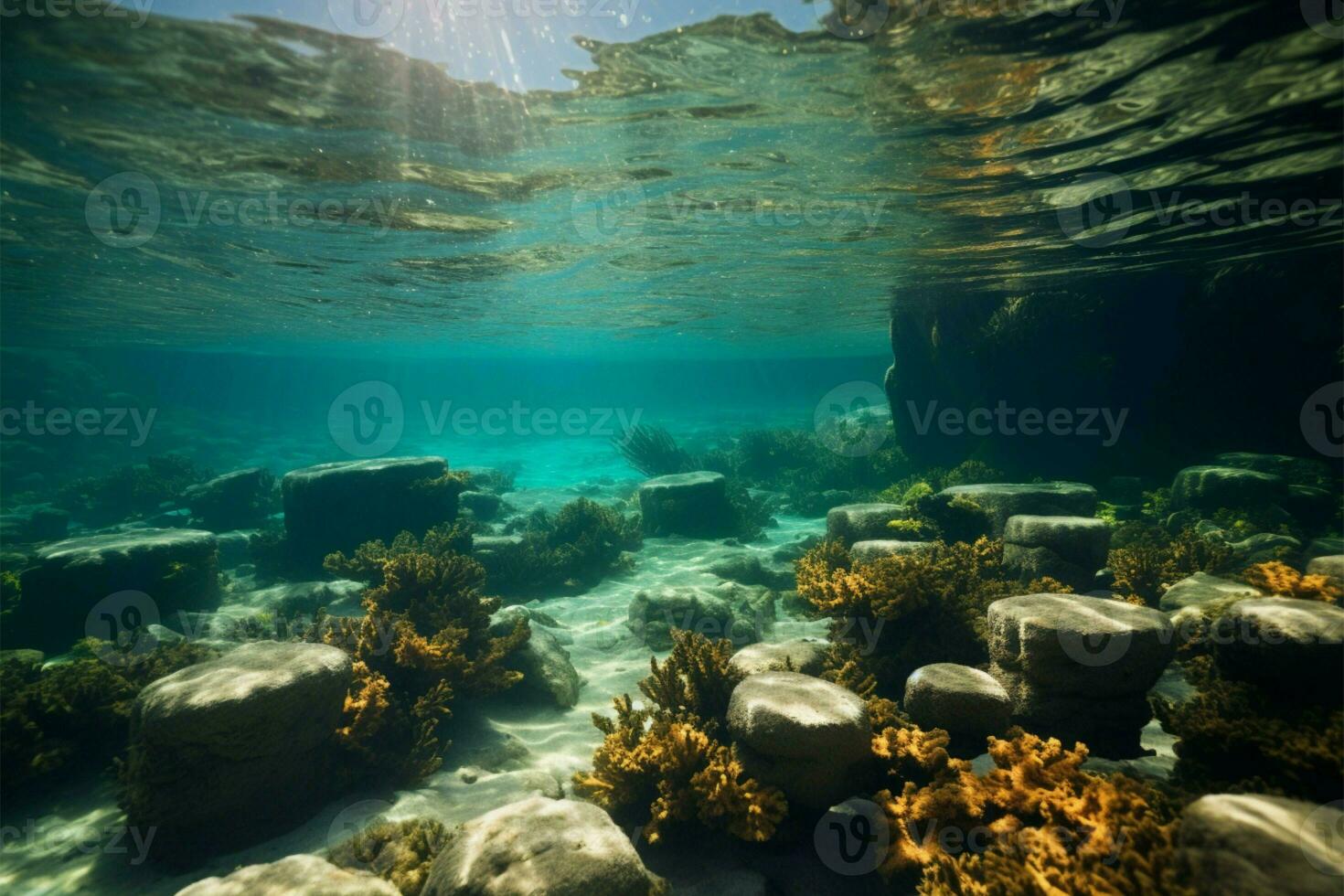 Underwater exploration at islands beach, unveiling hidden aquatic treasures AI Generated photo