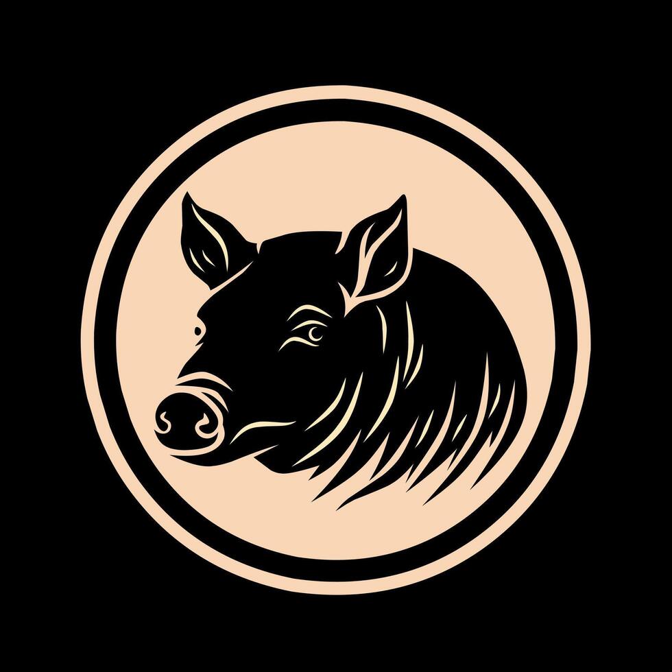 pig logo illustration design in a circle on a black background vector