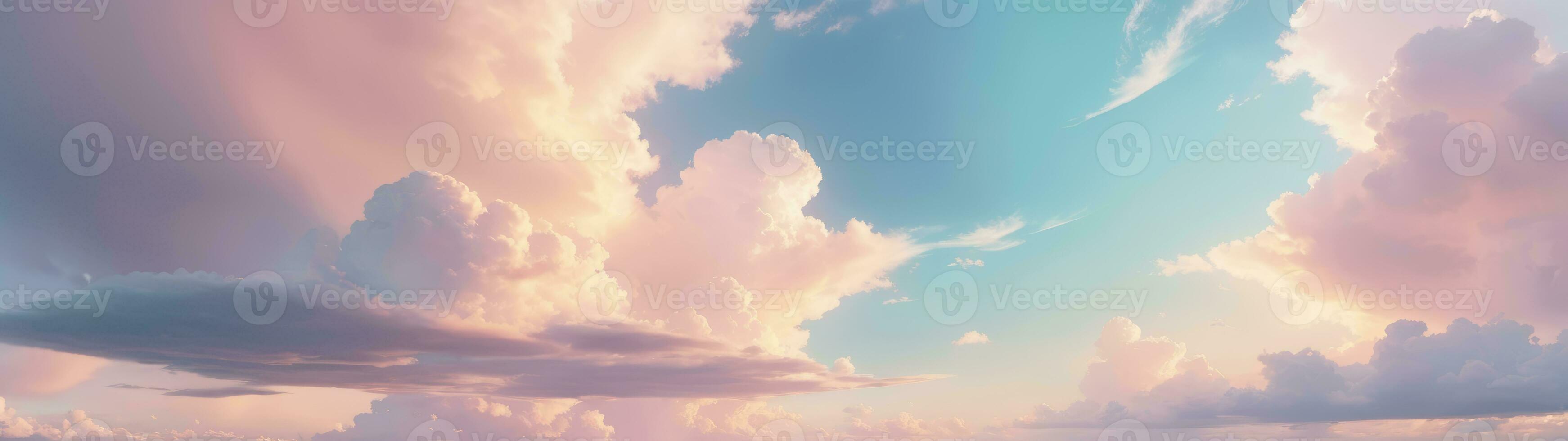 Tranquil Panoramic Sky, Soft Pastel Clouds, AI Generated photo