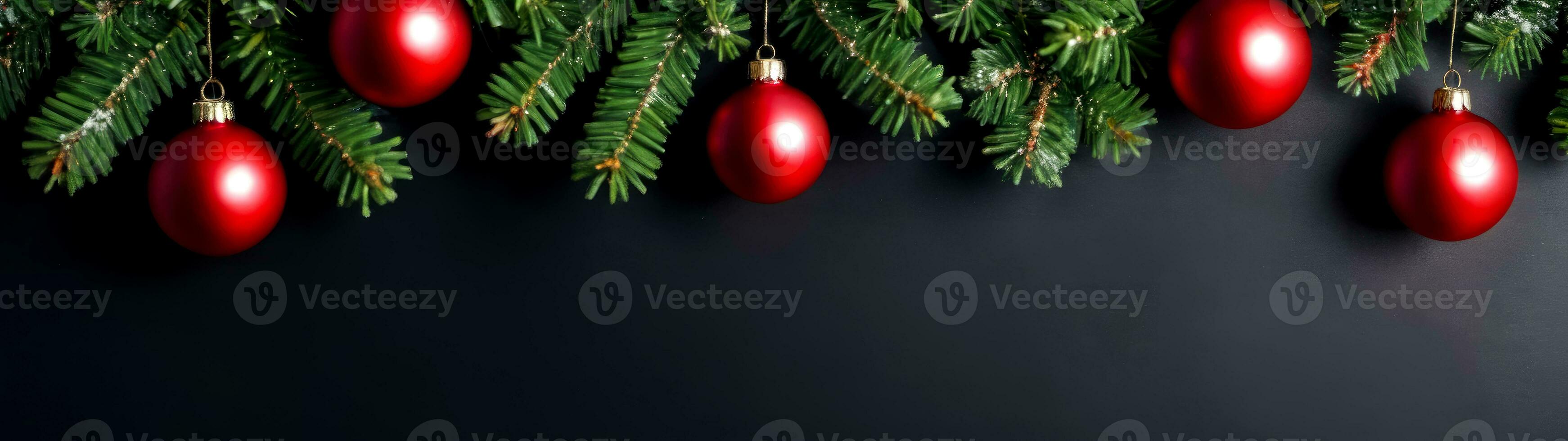 Flat Lay Holiday Greetings, Merry Christmas Panoramic Background, AI Generated photo