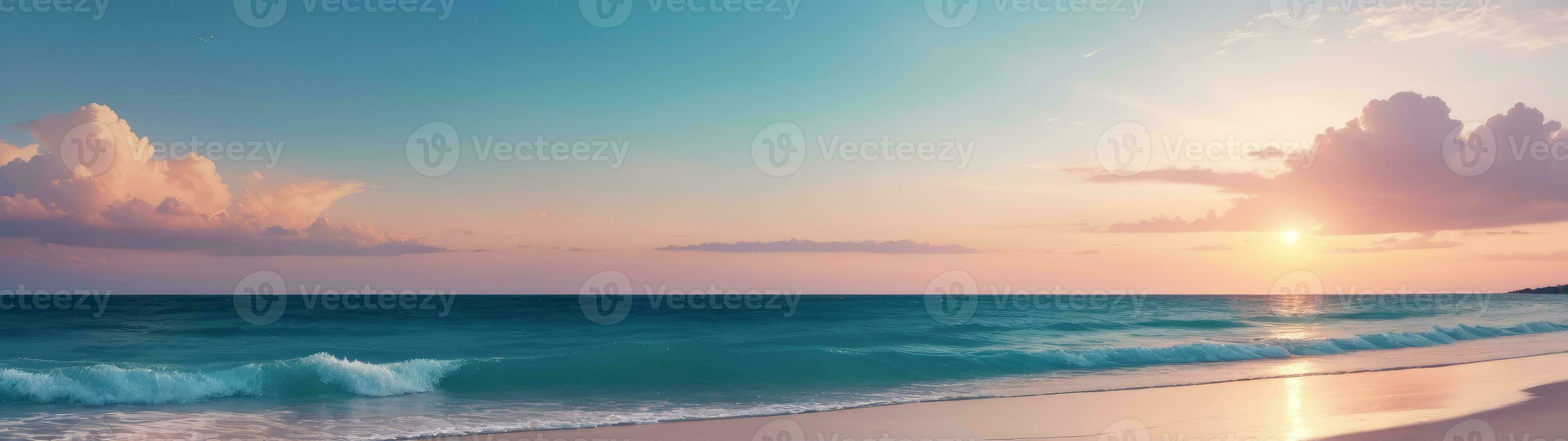 Ariel Beauty, Panoramic Sea Beach at Dusk, AI Generated photo