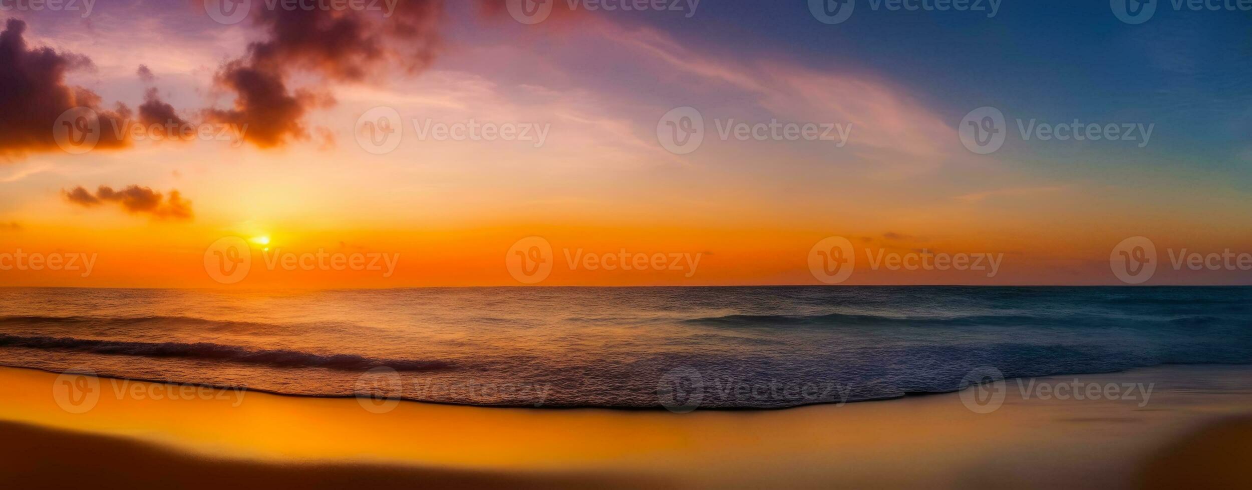 Golden Skies and Tranquil Seas, Vacation Mood, AI Generated photo