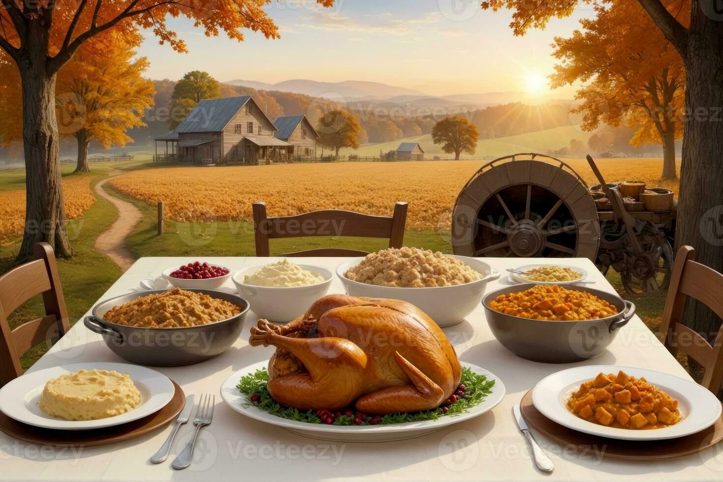 Rural Thanksgiving Delight, Farm Backdrop Stock Photos, AI Generated photo