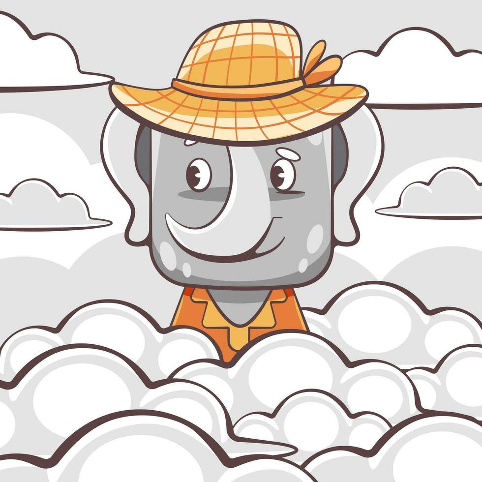 vector linda elefante en el nubes en dibujos animados estilo.