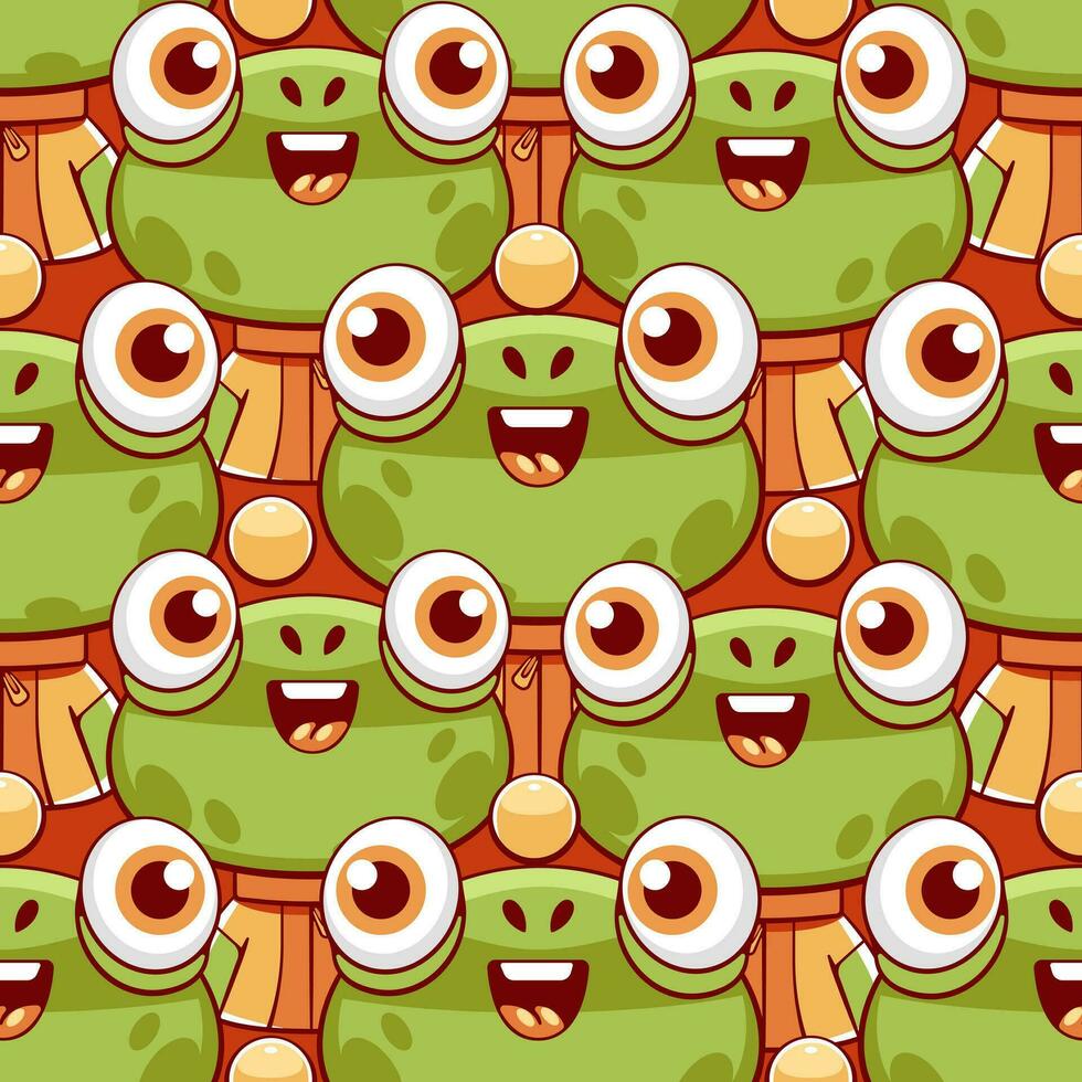 Vector pattern with a cute frog in cartoon doodle style.