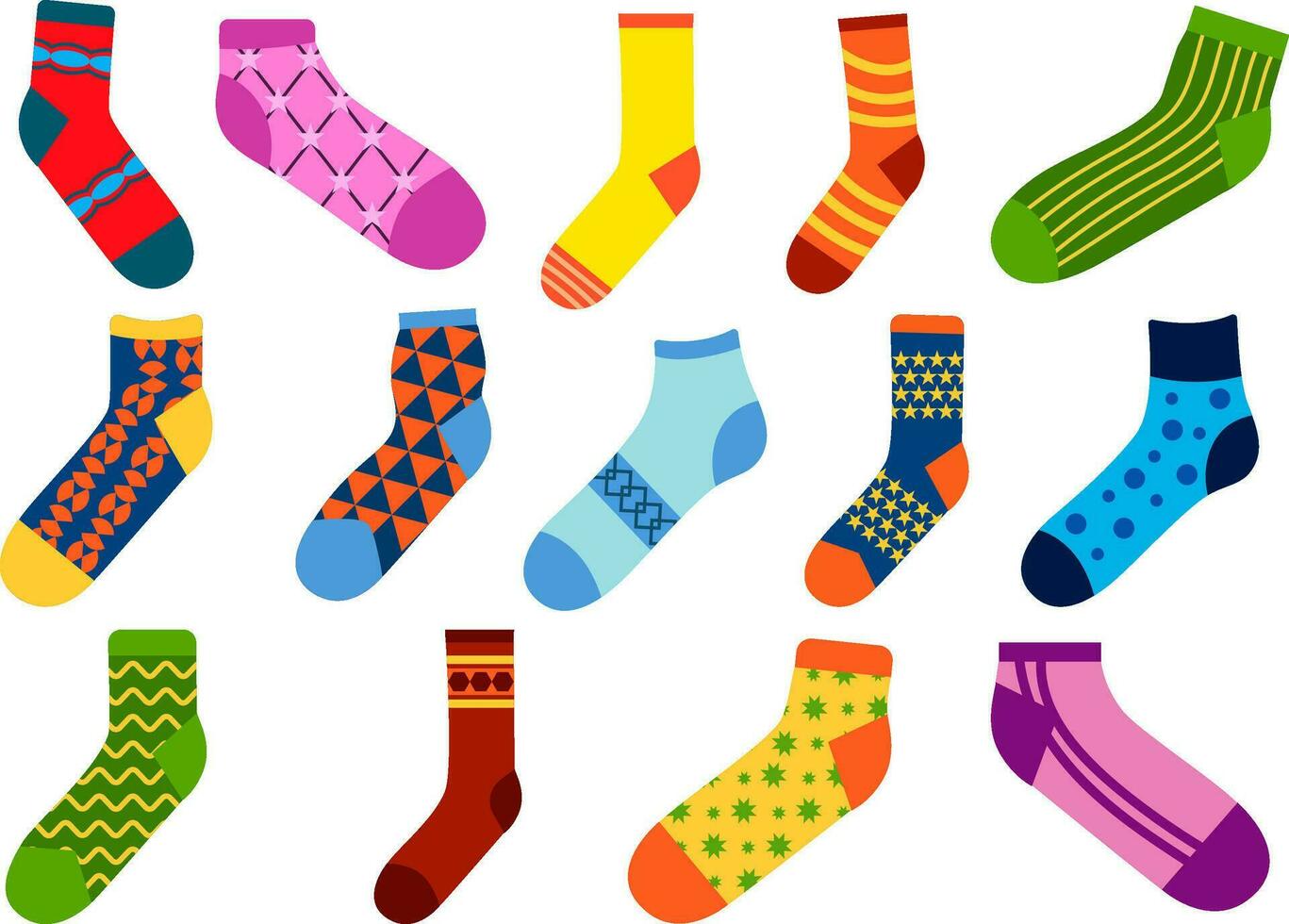 Set  of Colorful Socks Isolated On White Background. Doodle socks with different texture and color. vector