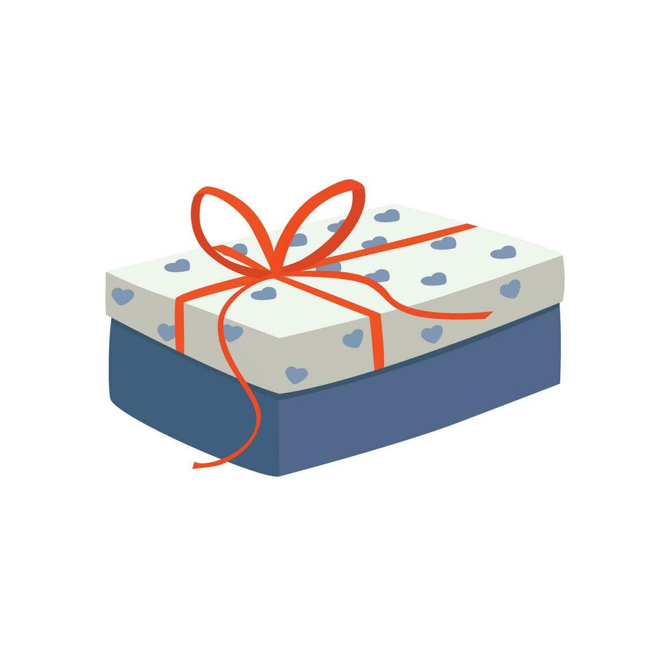 Gift box cartoon vector. Present box cartoon vector. Gift box wrapped in blue paper with ribbon. Flat vector in cartoon style isolated on white background.