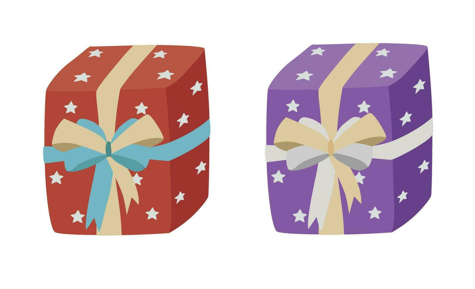 Gift box cartoon vector set. Present box cartoon vector set. Gift box wrapped in different colors of paper and ribbon. Flat vector in cartoon style isolated on white background.