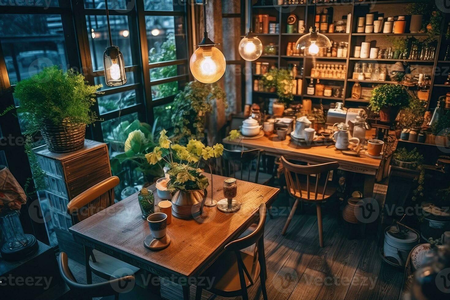 stock photo of coffee cafe central of city summer night AI Generated
