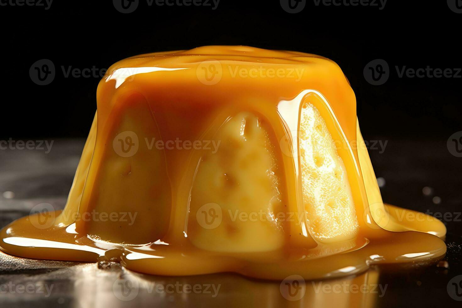 a pudding with caramel sauce on top photo