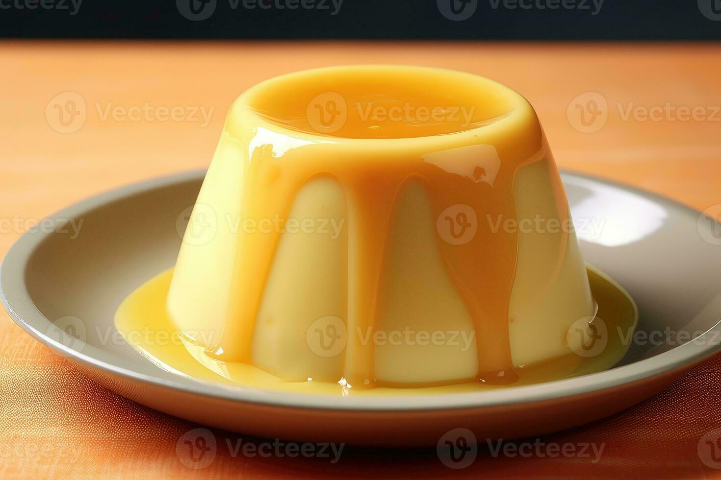 a pudding with a yellow sauce on top photo