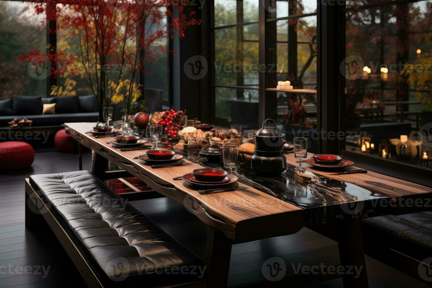 moderno japonés comida piso ai generado foto