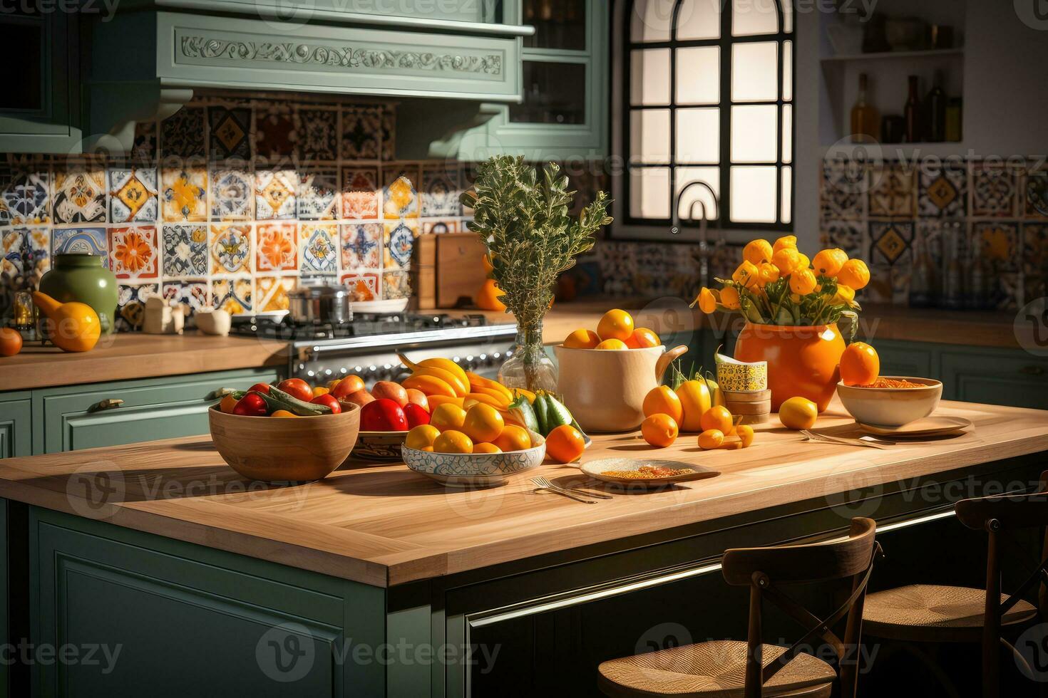 moroccan tiles kitchen splashback AI Generated photo