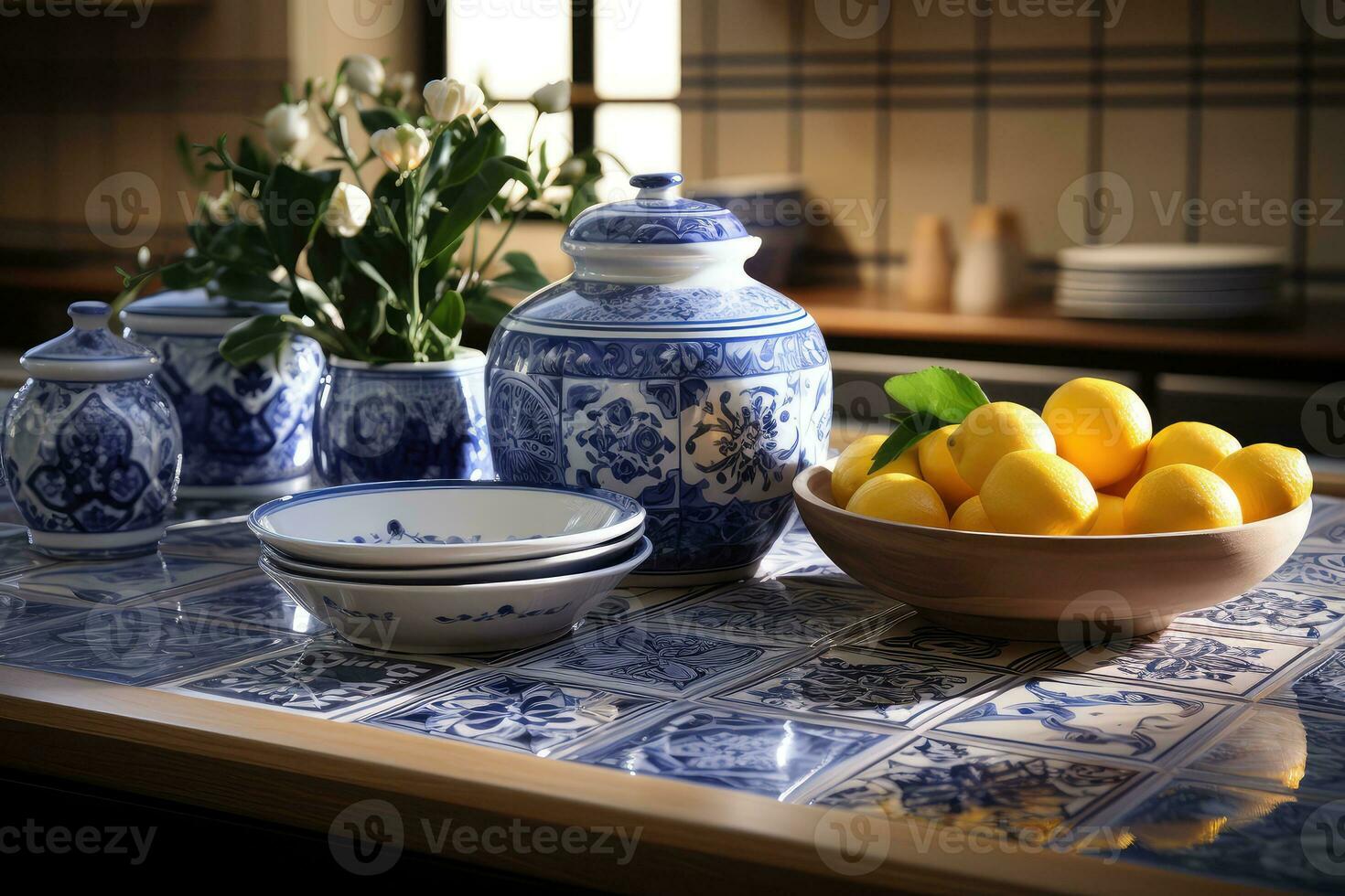 moroccan tiles kitchen splashback AI Generated photo