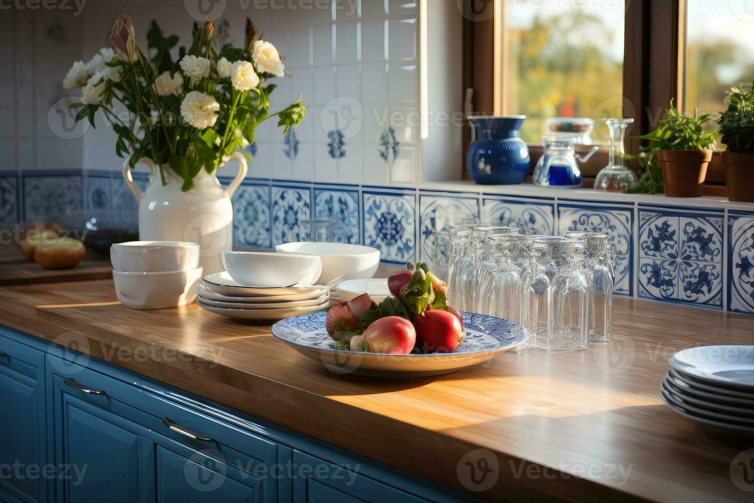 moroccan tiles kitchen splashback AI Generated photo