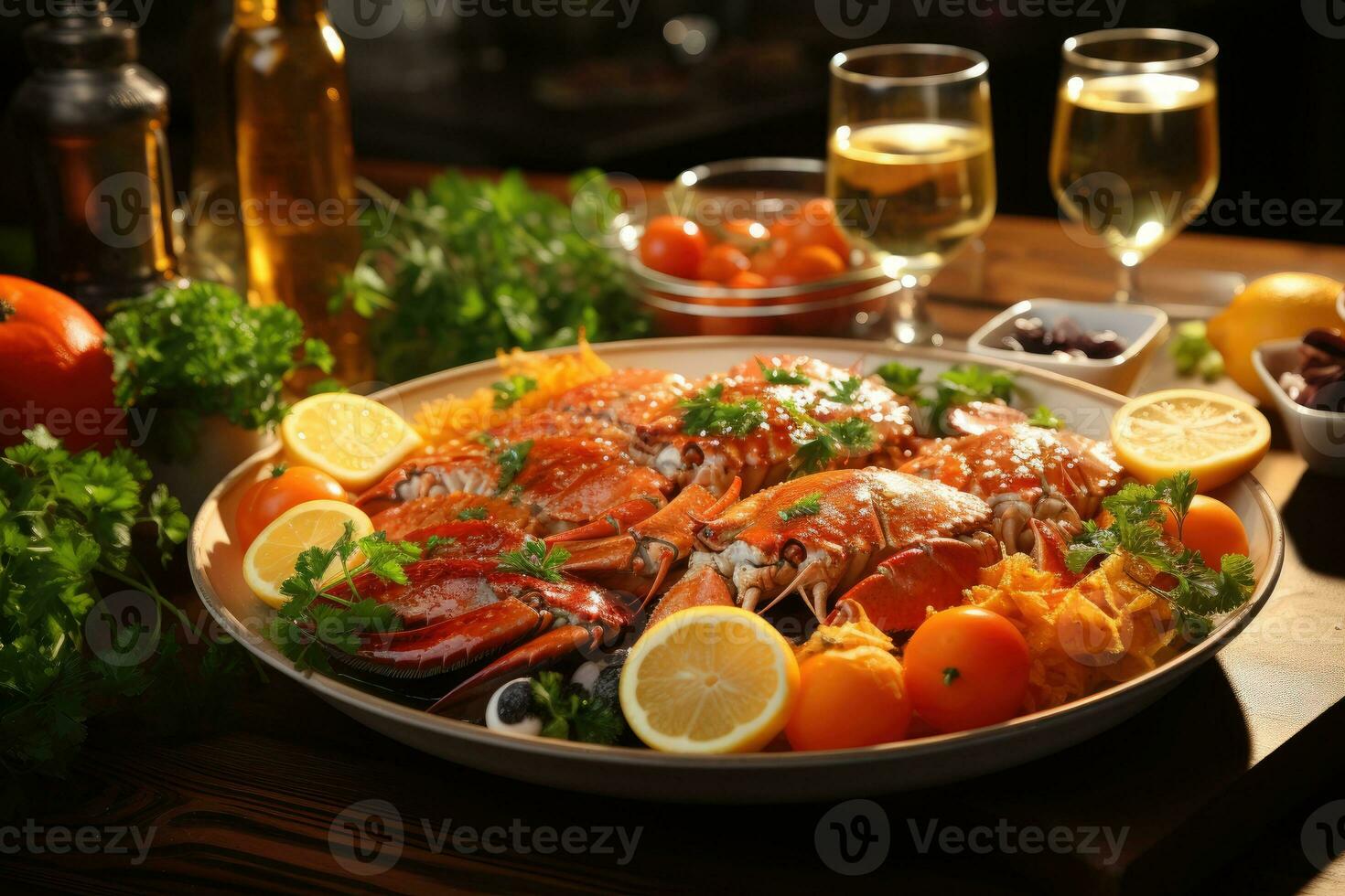 restaurant table with seafood menu advertising food photography photo