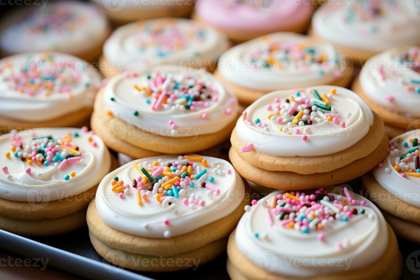 frosted sugar cookies with sprinkles professional food photography AI Generated photo
