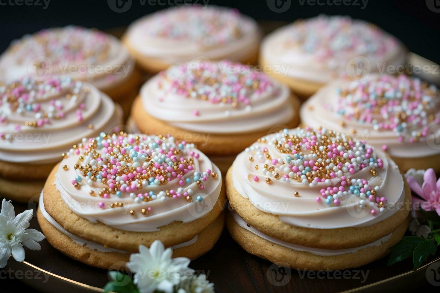frosted sugar cookies with sprinkles professional food photography AI Generated photo