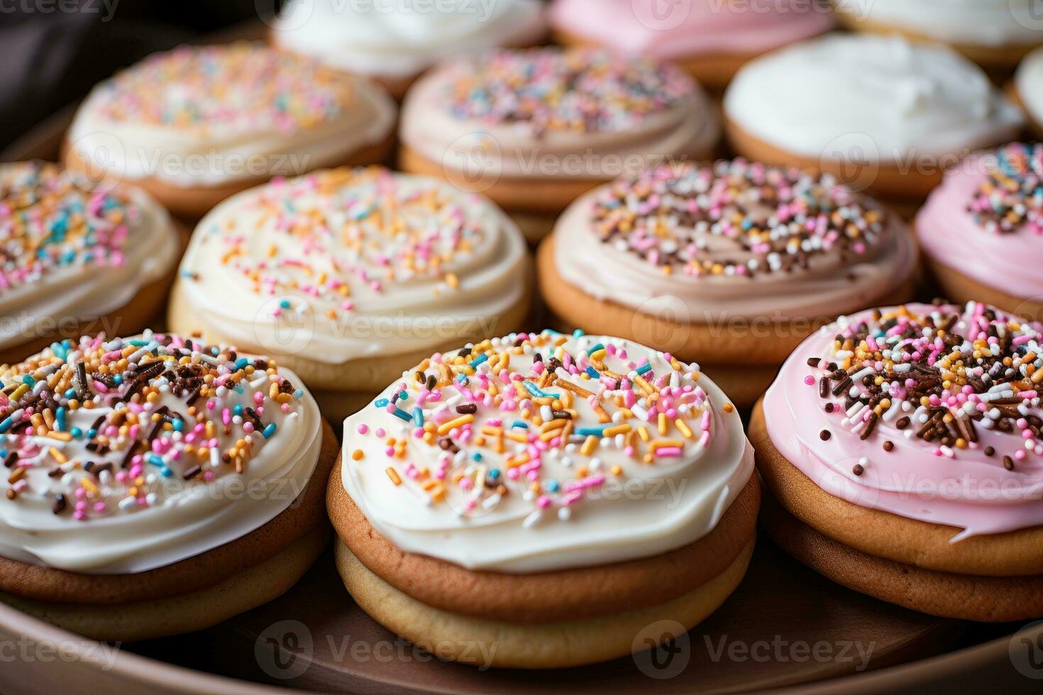 frosted sugar cookies with sprinkles professional food photography AI Generated photo