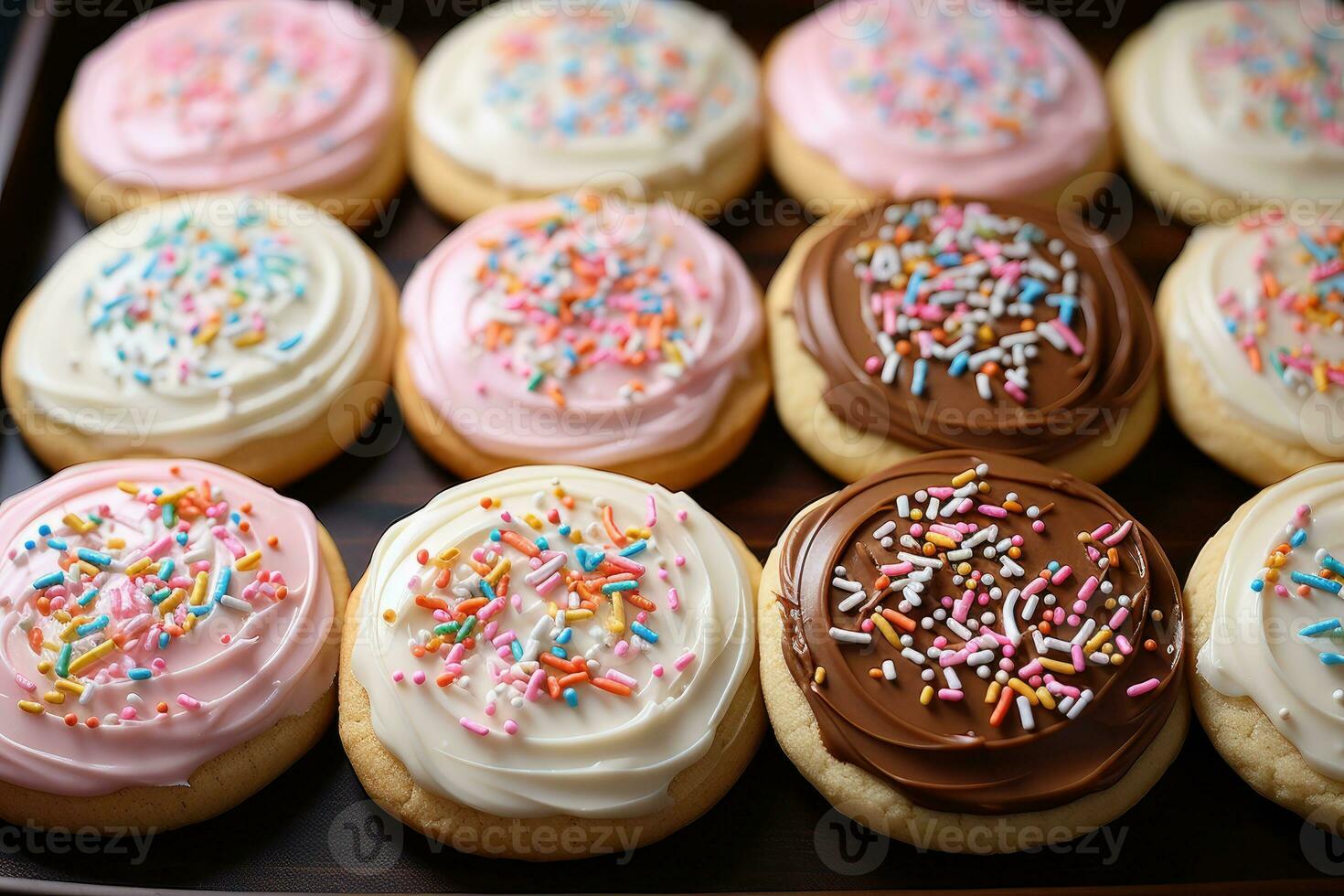 frosted sugar cookies with sprinkles professional food photography AI Generated photo