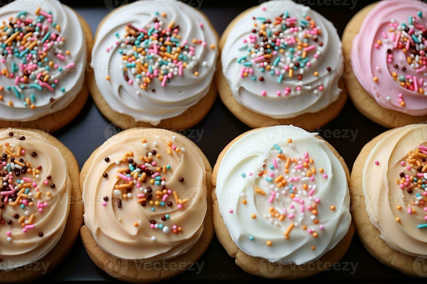 frosted sugar cookies with sprinkles professional food photography AI Generated photo