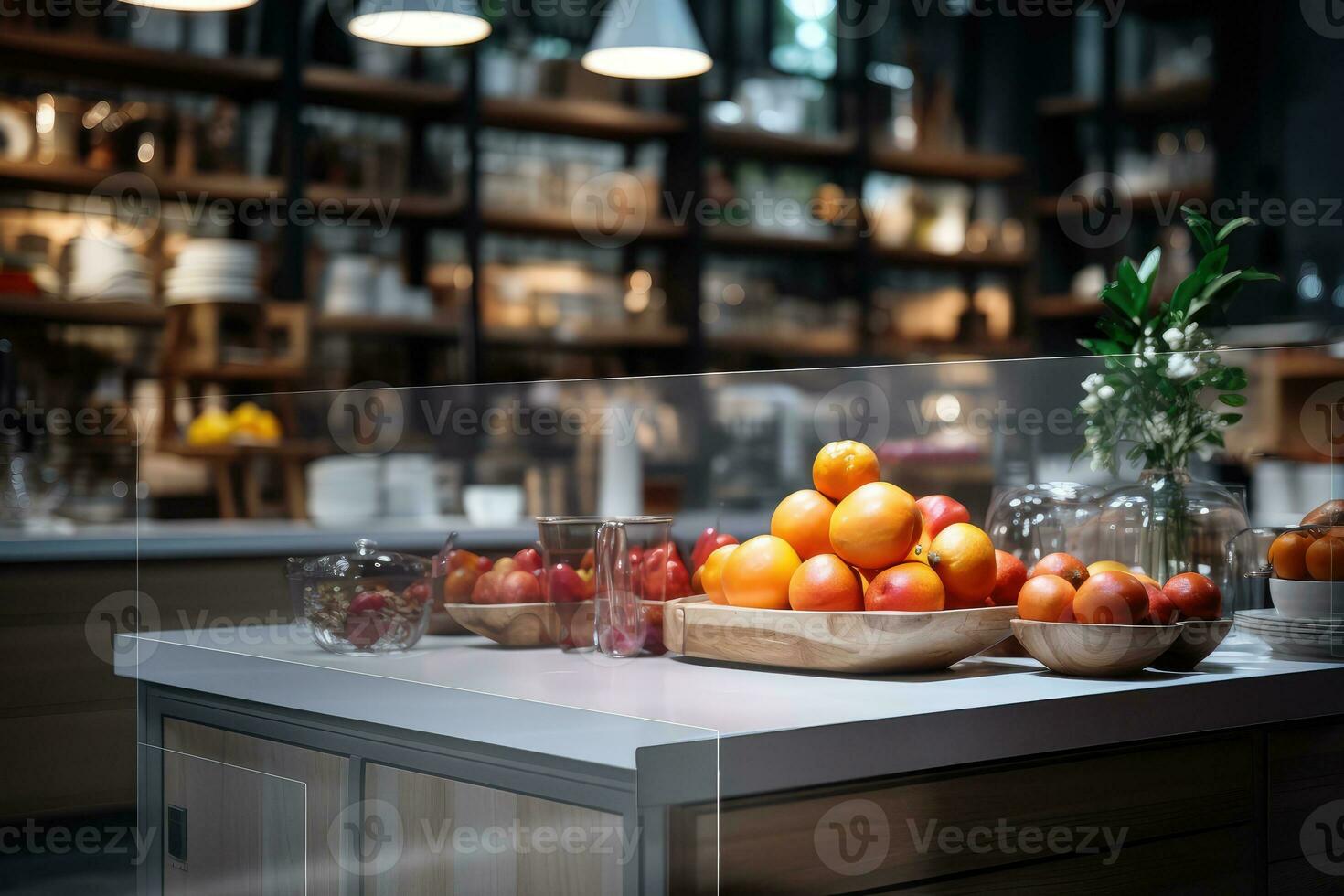 Blurred modern Kitchen advertising photography AI Generated photo