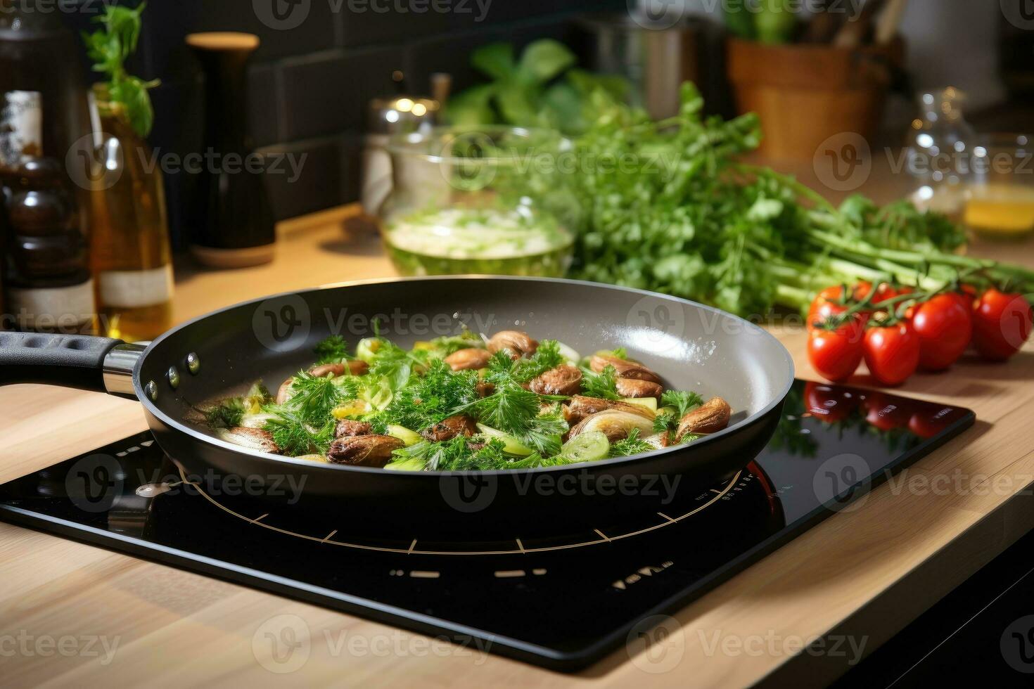 frying pan on the stove advertising photography AI Generated photo