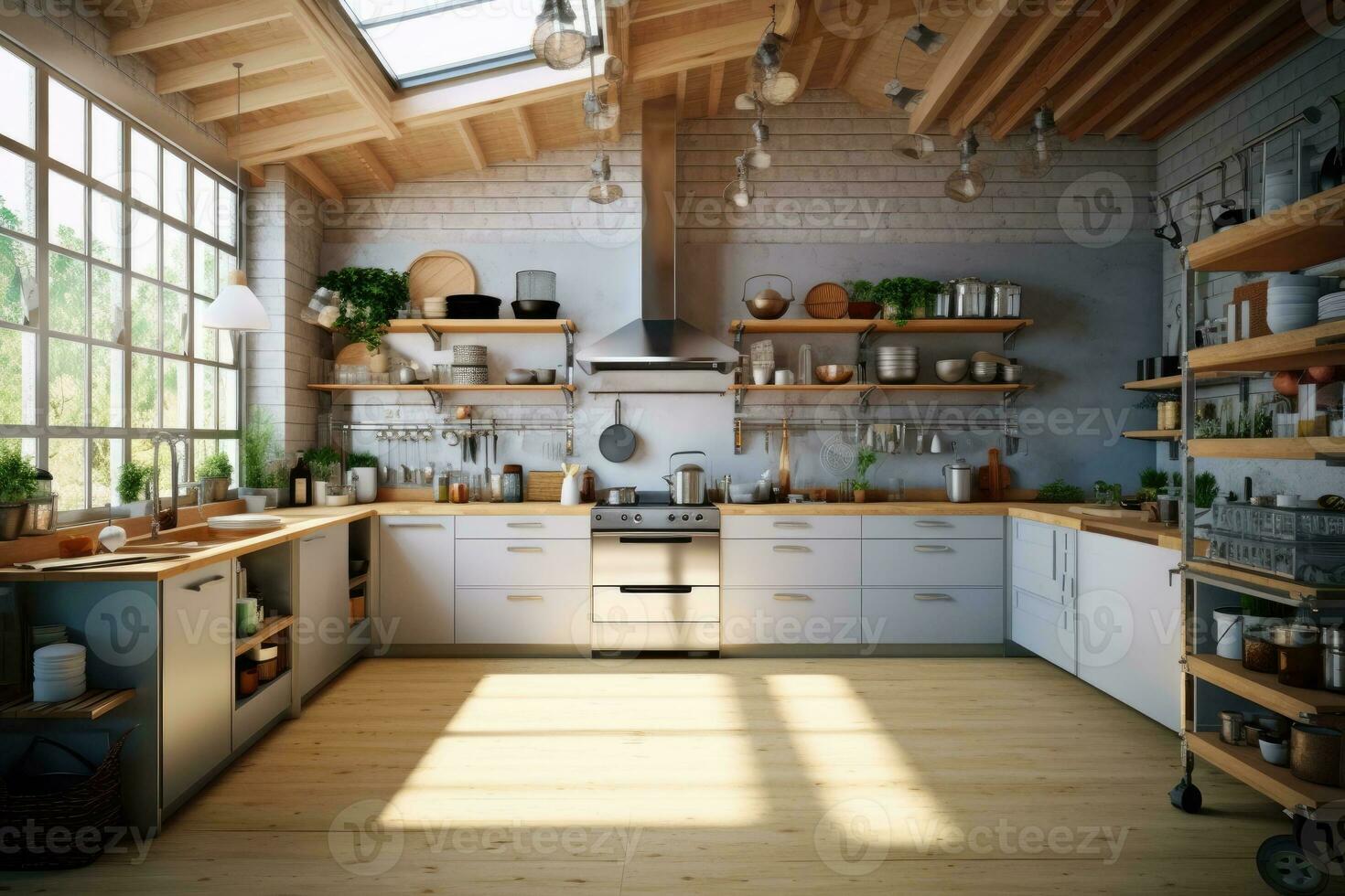 inside kitchen with tools and equipment advertising photography AI Generated photo