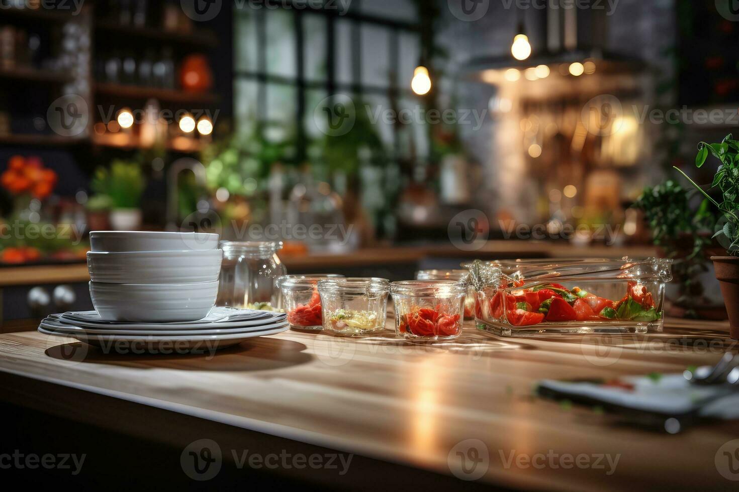 Blurred modern Kitchen advertising photography AI Generated photo