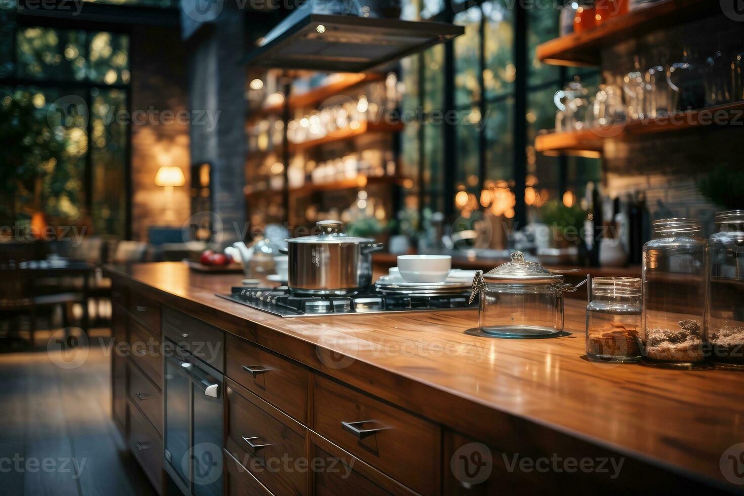Blurred modern Kitchen advertising photography AI Generated photo