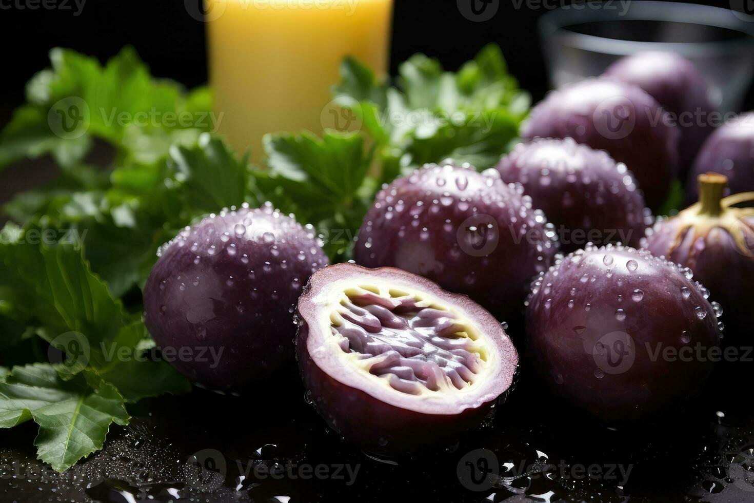 purple Passionfruit in the kitchen table advertising food photography AI Generated photo