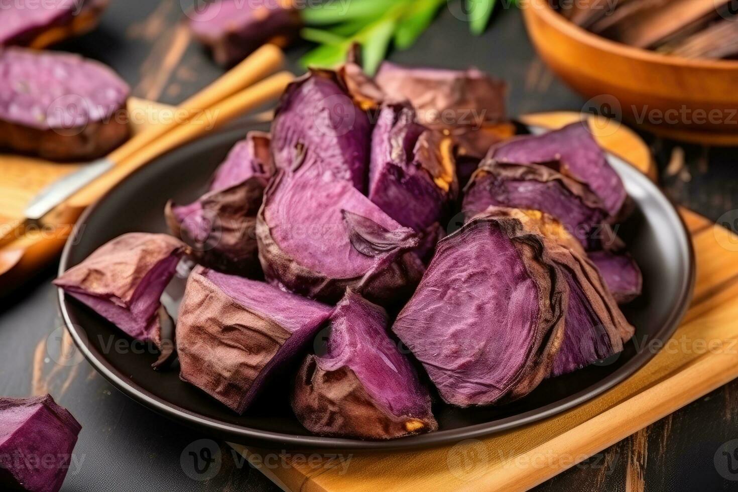 roasted fresh purple sweet potato professional advertising food photography ai generated photo