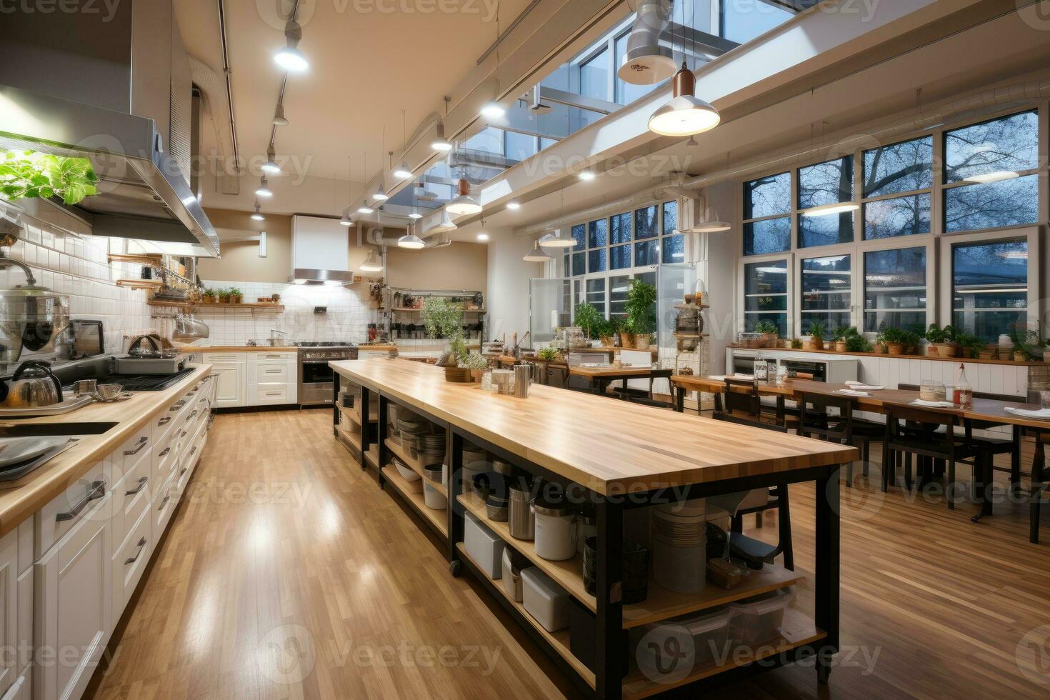 inside kitchen School canteen in minimalist style professional advertising photography AI Generated photo