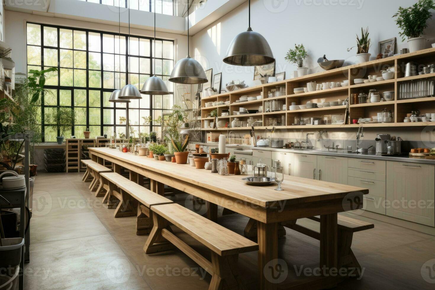 inside kitchen School canteen in minimalist style professional advertising photography AI Generated photo