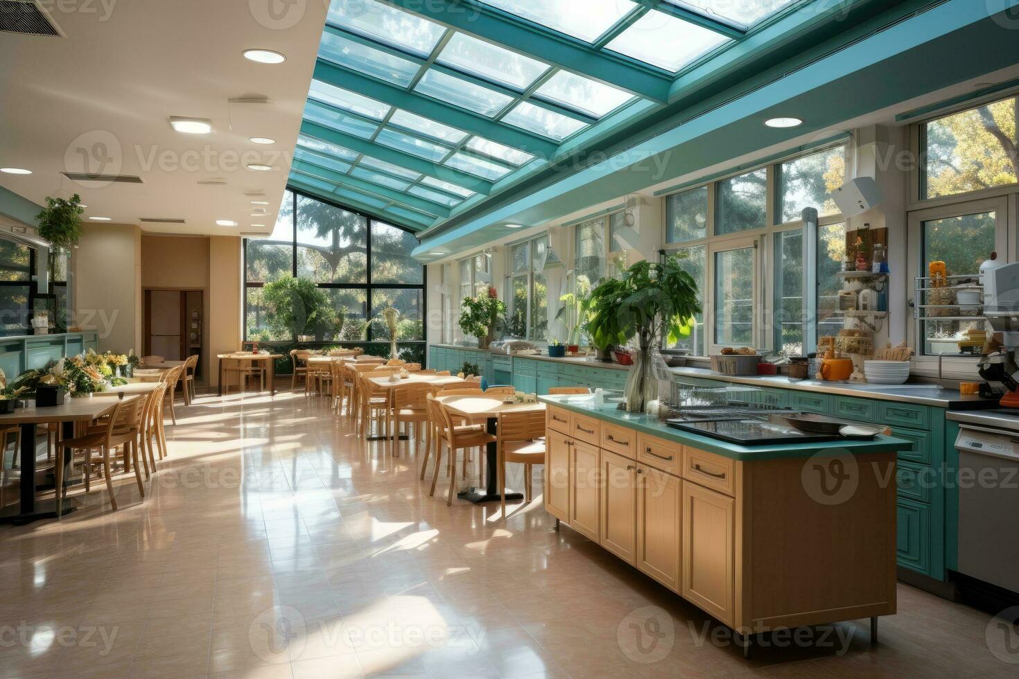 inside kitchen School canteen in modern style professional advertising photography AI Generated photo