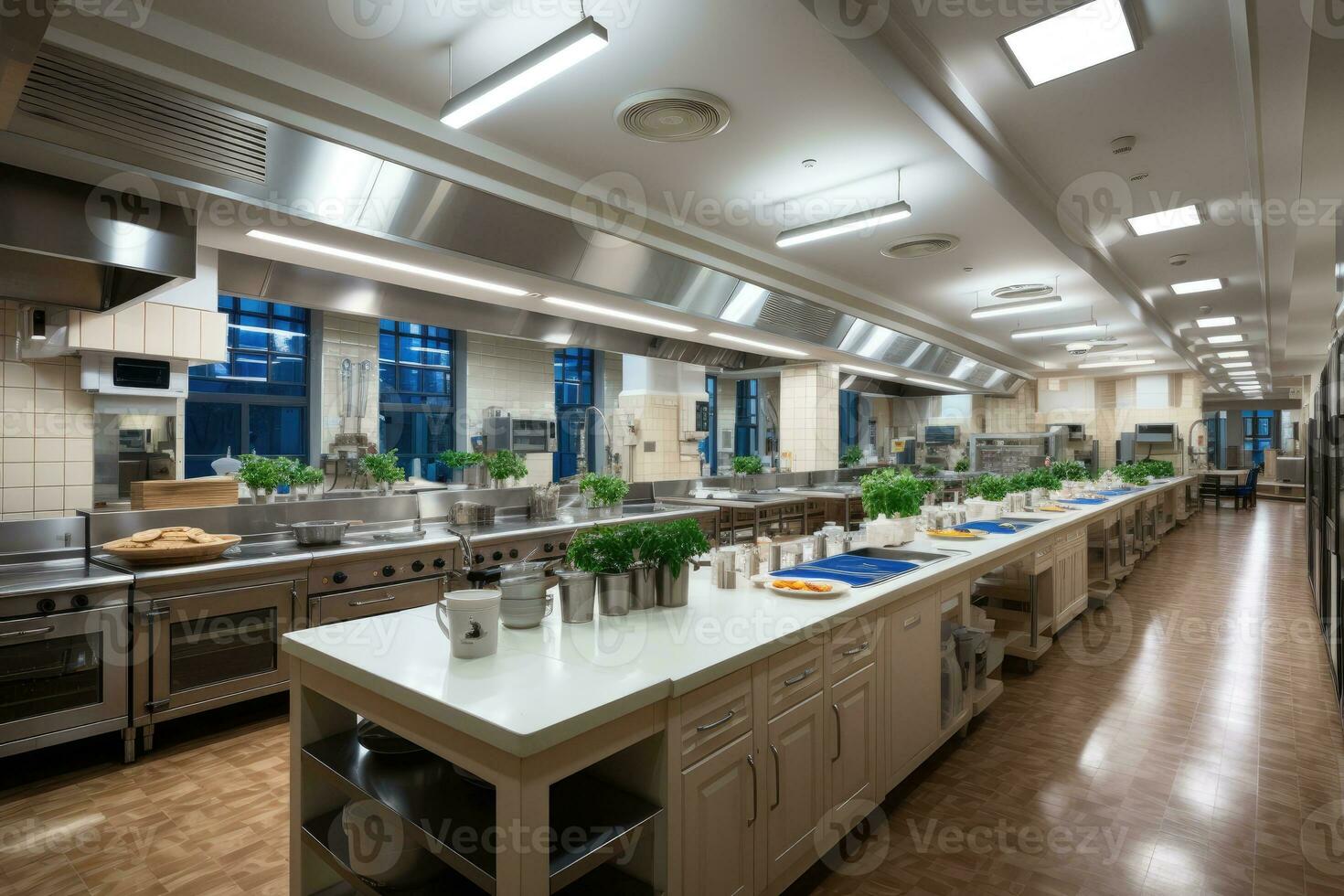 inside kitchen School canteen in modern style professional advertising photography AI Generated photo